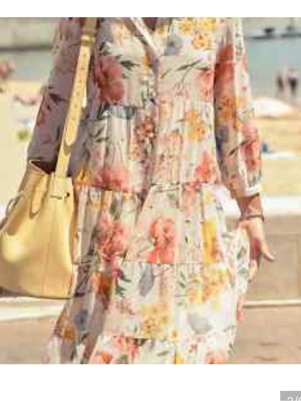 Zara Cream Floral Tiered Button-Front Midi Dress with Pink and Yellow Blooms - Picture 2 of 4